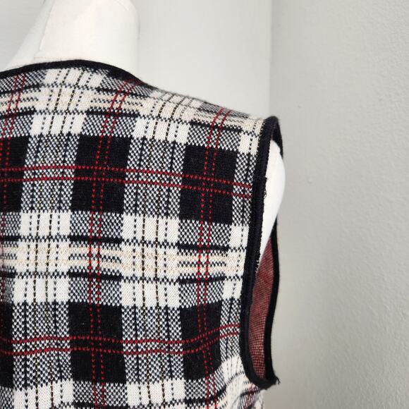 Vintage Rafaella Black Red White Plaid Button Sweater Vest Sleeveless Academia L - Picture 6 of 9